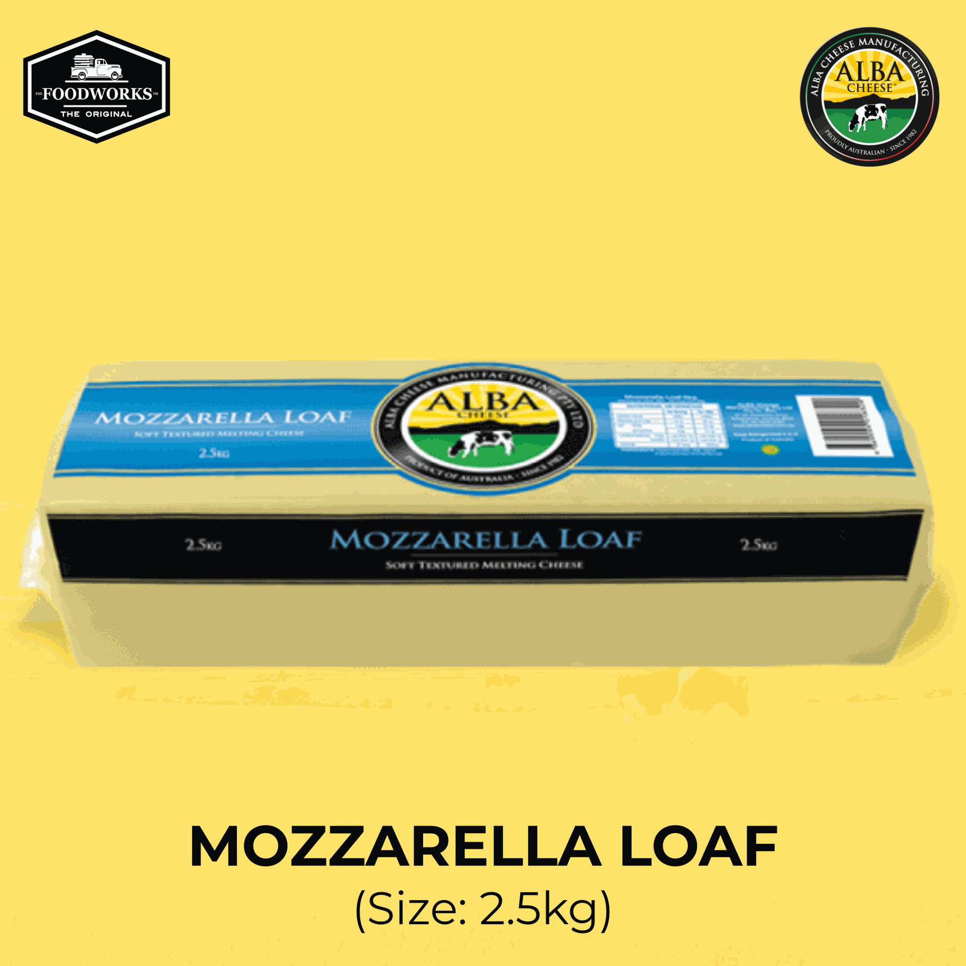 Alba Mozzarella Loaf 2.5kg มอสซาเรลล่าชีส โลฟแบบก้อน 2.5 กิโลกรัม - 0
