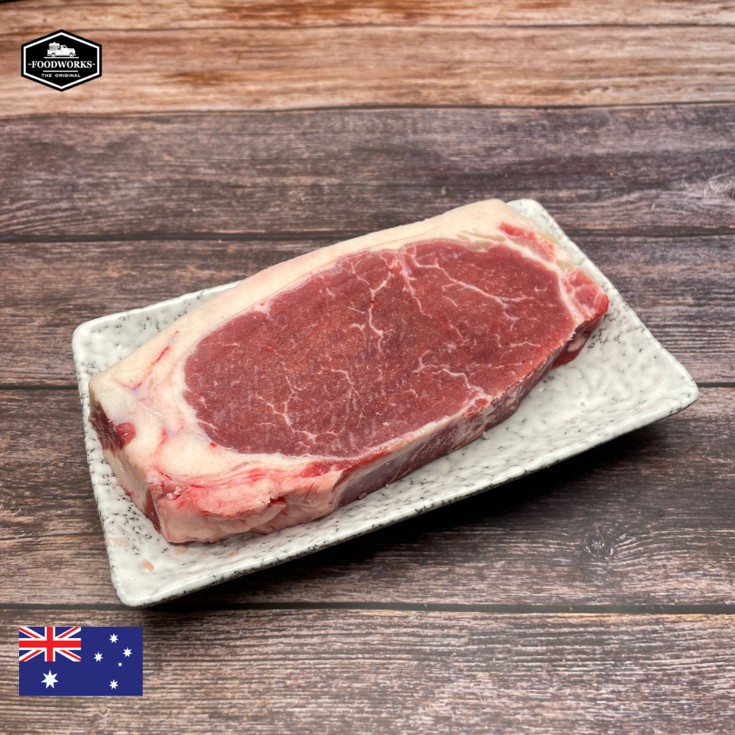 Australian Grain-Fed Black Angus Beef Striploin Steak ออสเตรเลียน เกรนเฟด สตริปลอยน์ ตัดสเต็ค - The Foodworks 