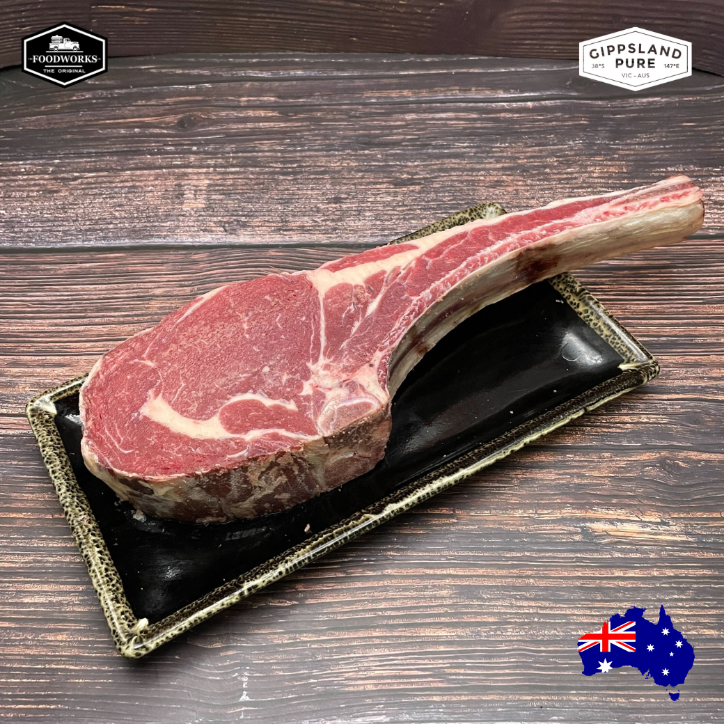 Gippsland Pure Black Angus Tomahawk Steak เนื้อออสเตรเลีย แบล็ค แองกัส โทมาฮอว์ค - The Foodworks 