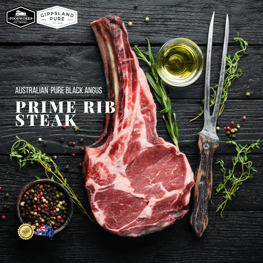 Gippsland Pure Black Angus Prime Rib Steak เนื้อออสเตรเลีย แบล็ค แองกัส  ริปอาย ไพร์ม ริบ - The Foodworks 